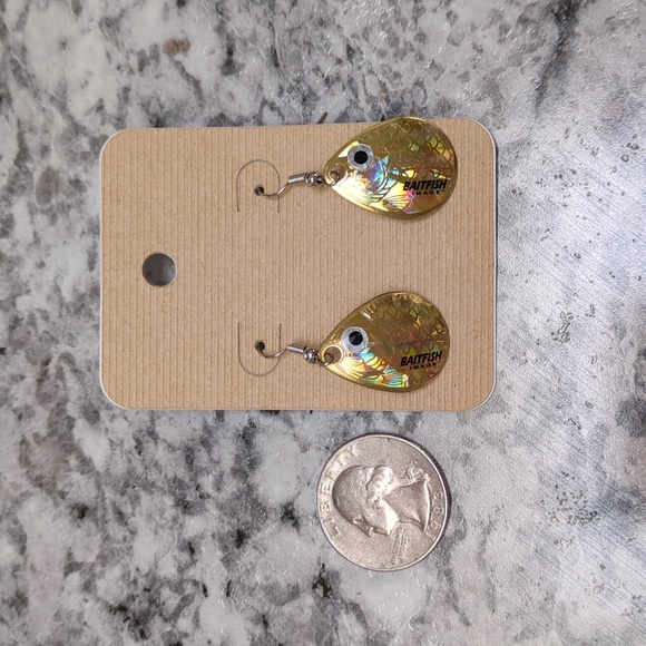 Gold Fish Scale Earrings - Picture 2 of 2